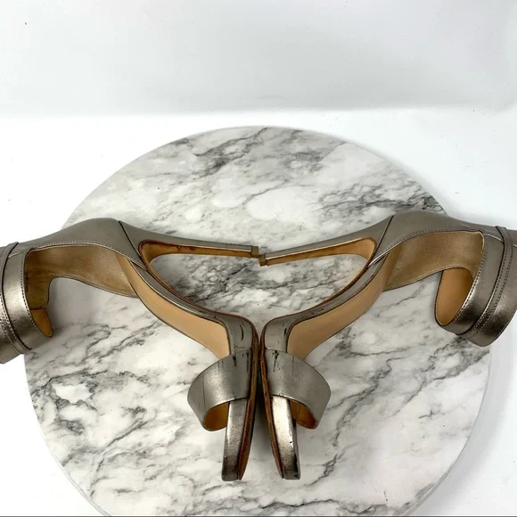 Halston Heritage Ellen Metallic Leather Ankle Strap Platform Sandal 7 Grunge - Picture 7 of 16